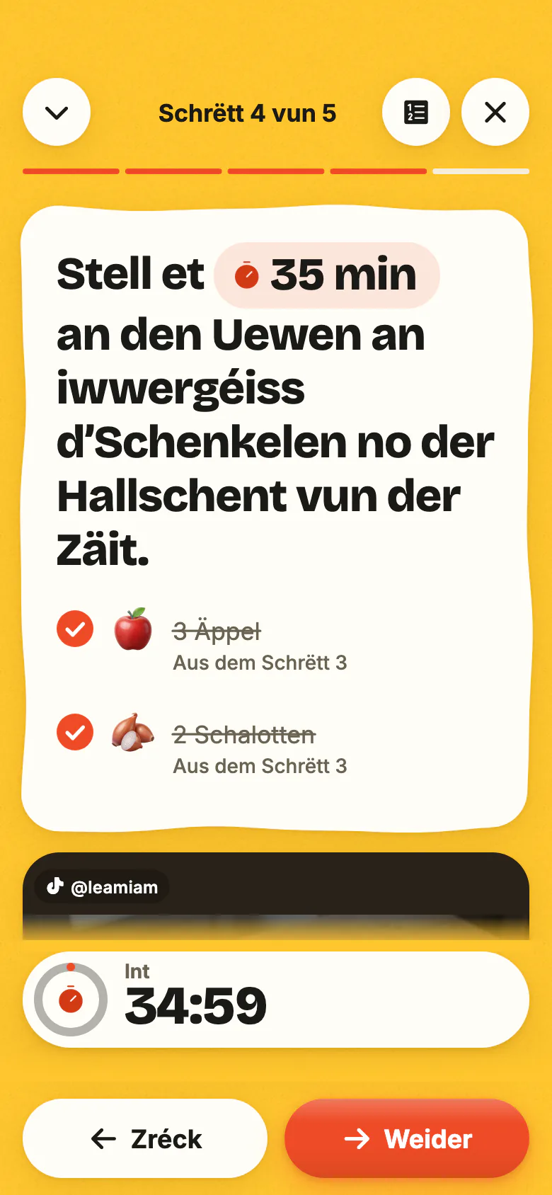 De Kachmodus vu Yumclip owes: e Schrëtt a grousser Schrëft, seng Zoutaten an den Timer, dee start.